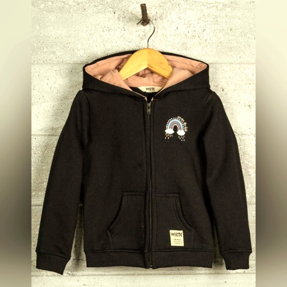 4-5Y New Black Hoodie WRTK Rainbow